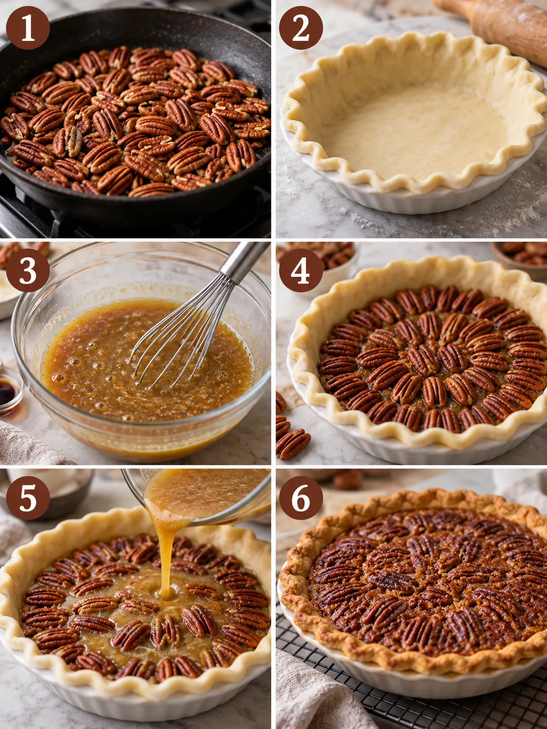 A step-by-step guide to making a pecan pie without corn syrup, with images and clear instructions